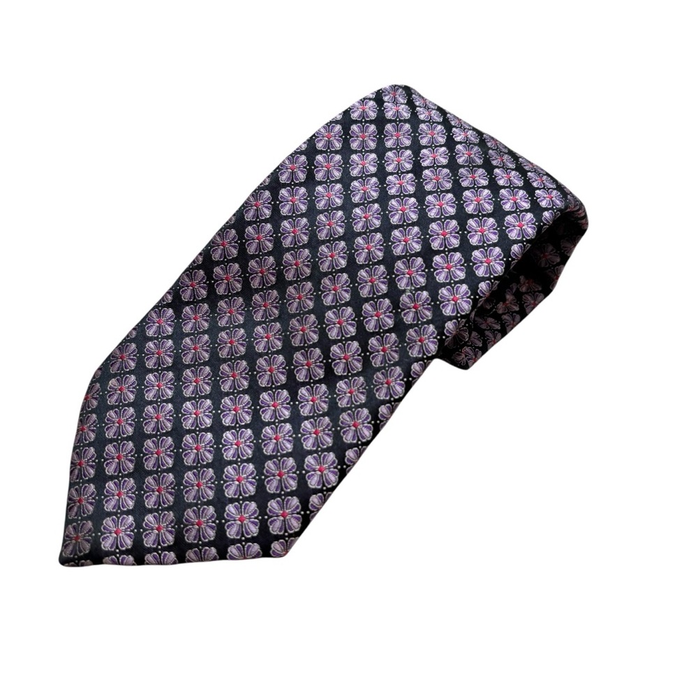 Men’s Geoff Nicholson Silk Neck Tie Made In Italy Lavender and Black‎